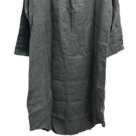 Tusso 100% Pamuk Shirt Button Down Rolled Tab LS Lagenlook Black Dress Size 3 - Picture 8 of 9